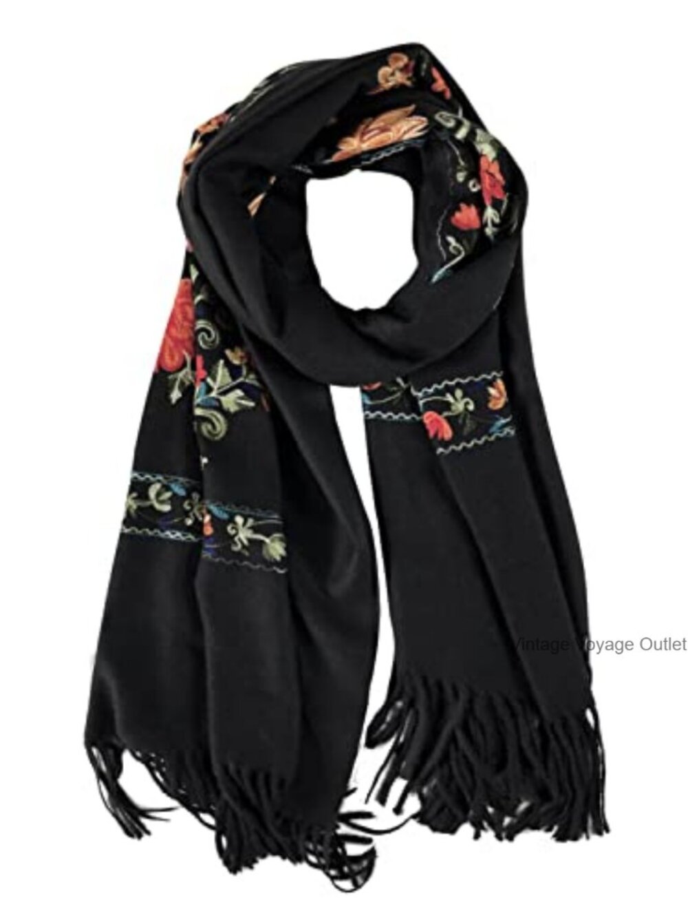 Embroidered Tassel Long Shawl Wrap Lightweight Floral Evening Scarf